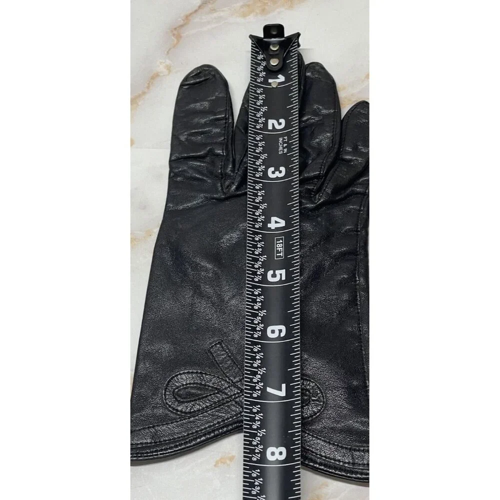 Vintage Smart Set Black Leather Gloves Size 8 Made In Japan Bow Design